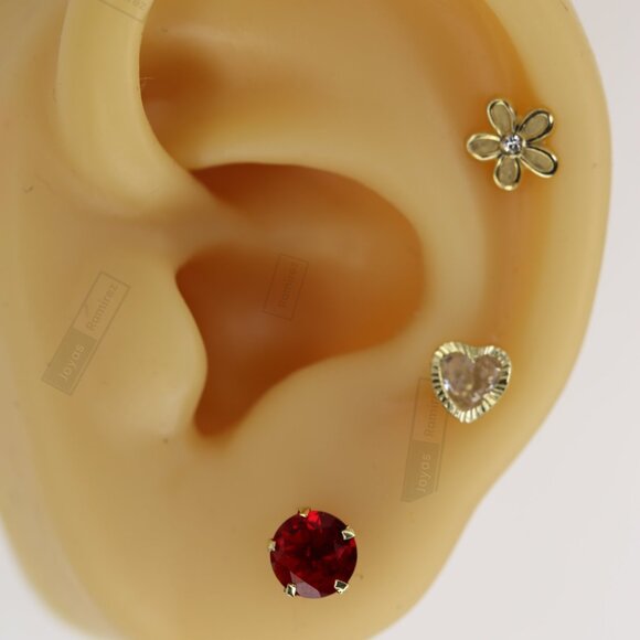 14K Solid Gold 6mm Ruby-Tone CZ Stud Earrings • Fine July Birthstone Jewelry. - Picture 5 of 6